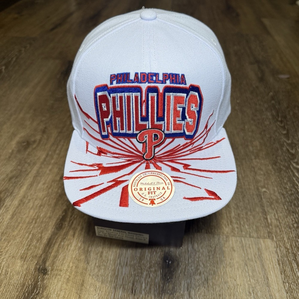 Philadelphia Phillies Snapback Hat Mitchell & Ness Cap White Red Explosion Bolt